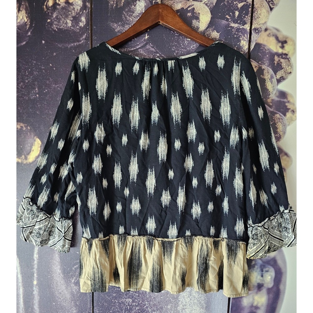 Style & Co Womens Ikat Print Button Front Boho Blouse 3/4 Sleeve L - Picture 6 of 8